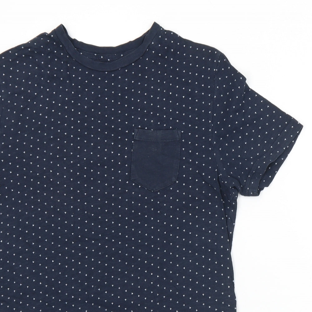 Celio Mens Blue Geometric Polyester  T-Shirt Size S Crew Neck