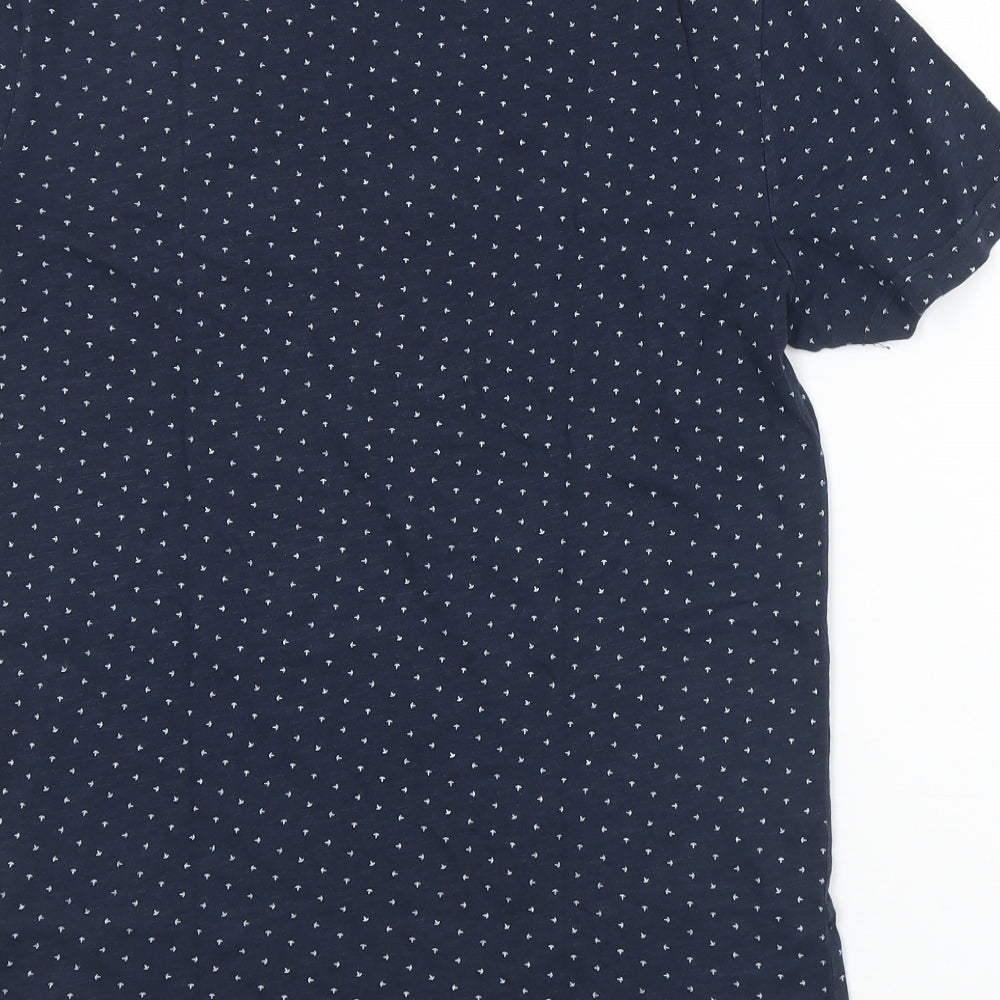 Celio Mens Blue Geometric Polyester  T-Shirt Size S Crew Neck