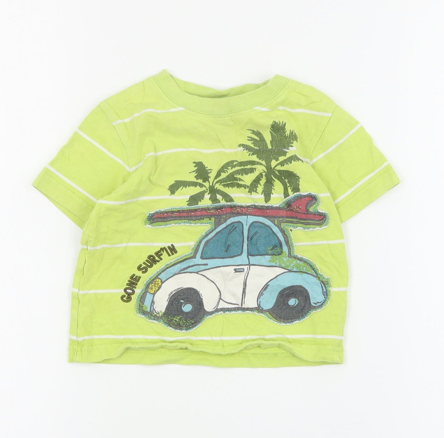 Cherokee Baby Green Striped Cotton Basic T-Shirt Size 12-18 Months Crew Neck Pullover