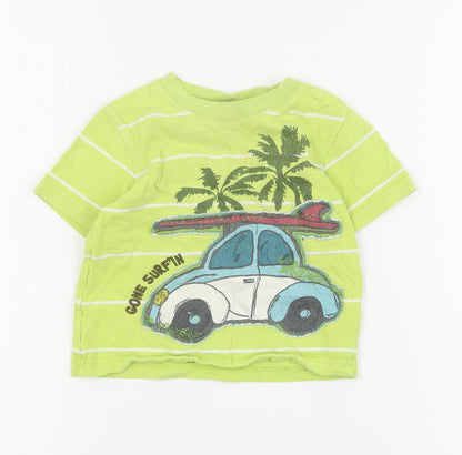 Cherokee Baby Green Striped Cotton Basic T-Shirt Size 12-18 Months Crew Neck Pullover