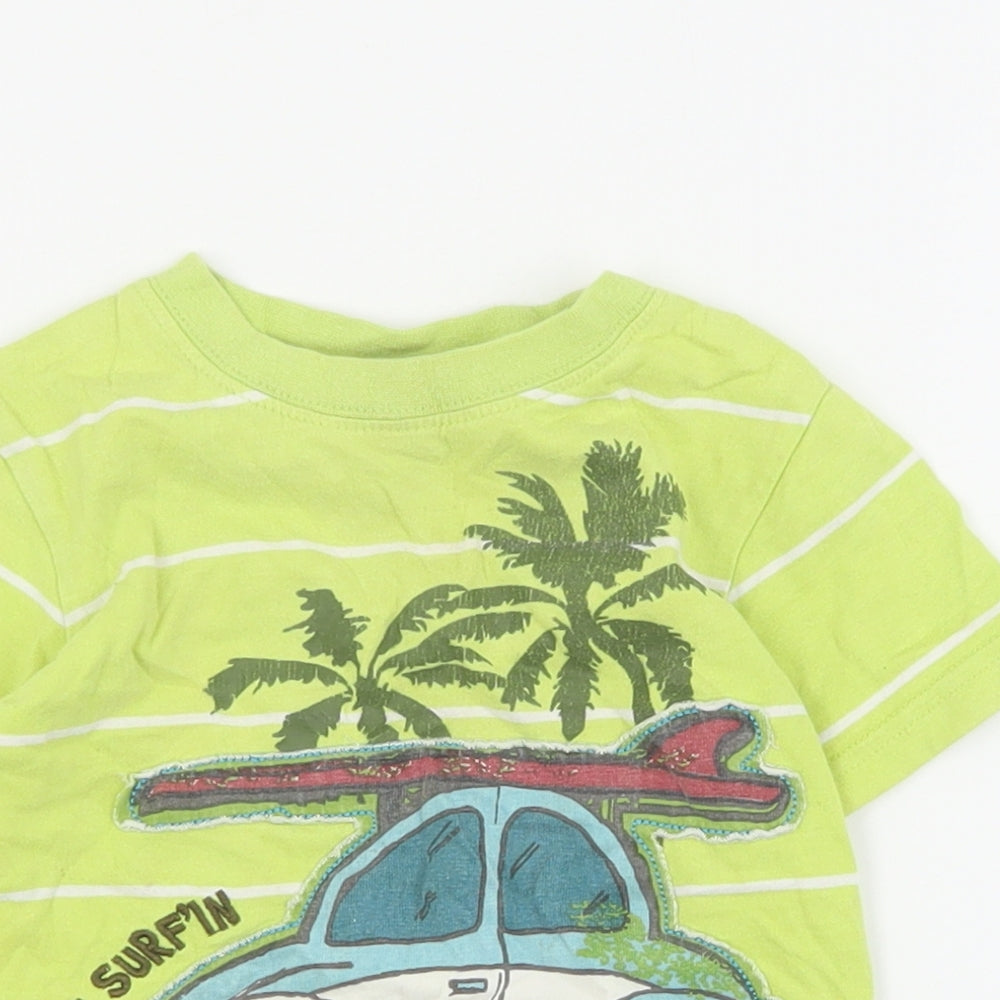 Cherokee Baby Green Striped Cotton Basic T-Shirt Size 12-18 Months Crew Neck Pullover