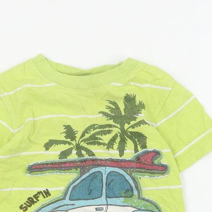 Cherokee Baby Green Striped Cotton Basic T-Shirt Size 12-18 Months Crew Neck Pullover