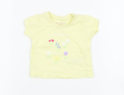 Primark Baby Yellow  Cotton Pullover T-Shirt Size 0-3 Months Crew Neck Snap