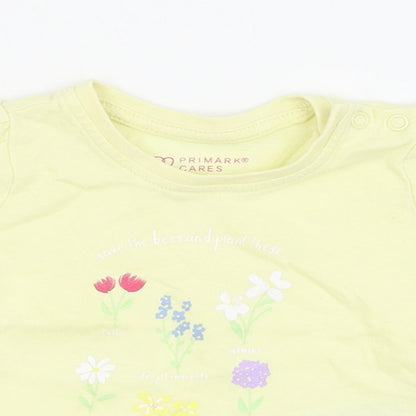 Primark Baby Yellow  Cotton Pullover T-Shirt Size 0-3 Months Crew Neck Snap