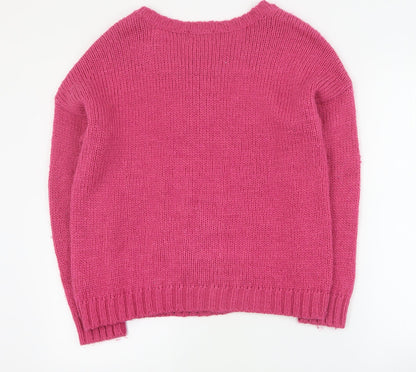 Indigo Womens Pink Round Neck  Acrylic Pullover Jumper Size 12