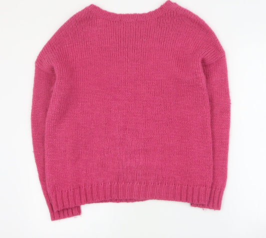 Indigo Womens Pink Round Neck  Acrylic Pullover Jumper Size 12