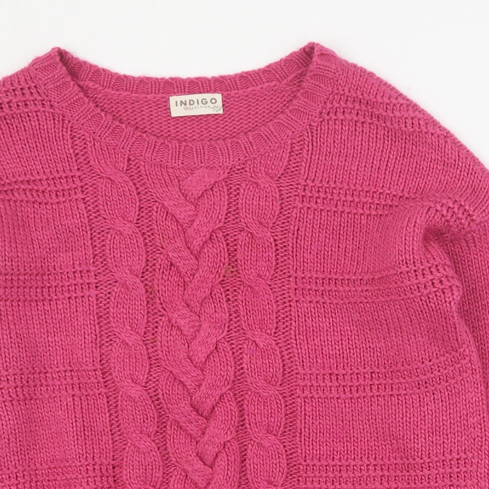 Indigo Womens Pink Round Neck  Acrylic Pullover Jumper Size 12