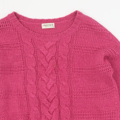 Indigo Womens Pink Round Neck  Acrylic Pullover Jumper Size 12