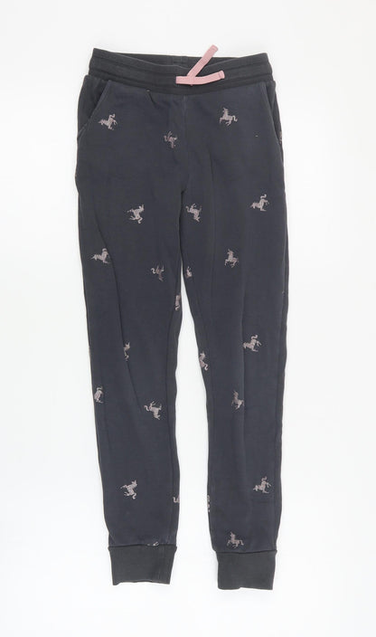 H&M Girls Grey Geometric Cotton Jogger Trousers Size 9 Months  Regular Drawstring - Unicorn