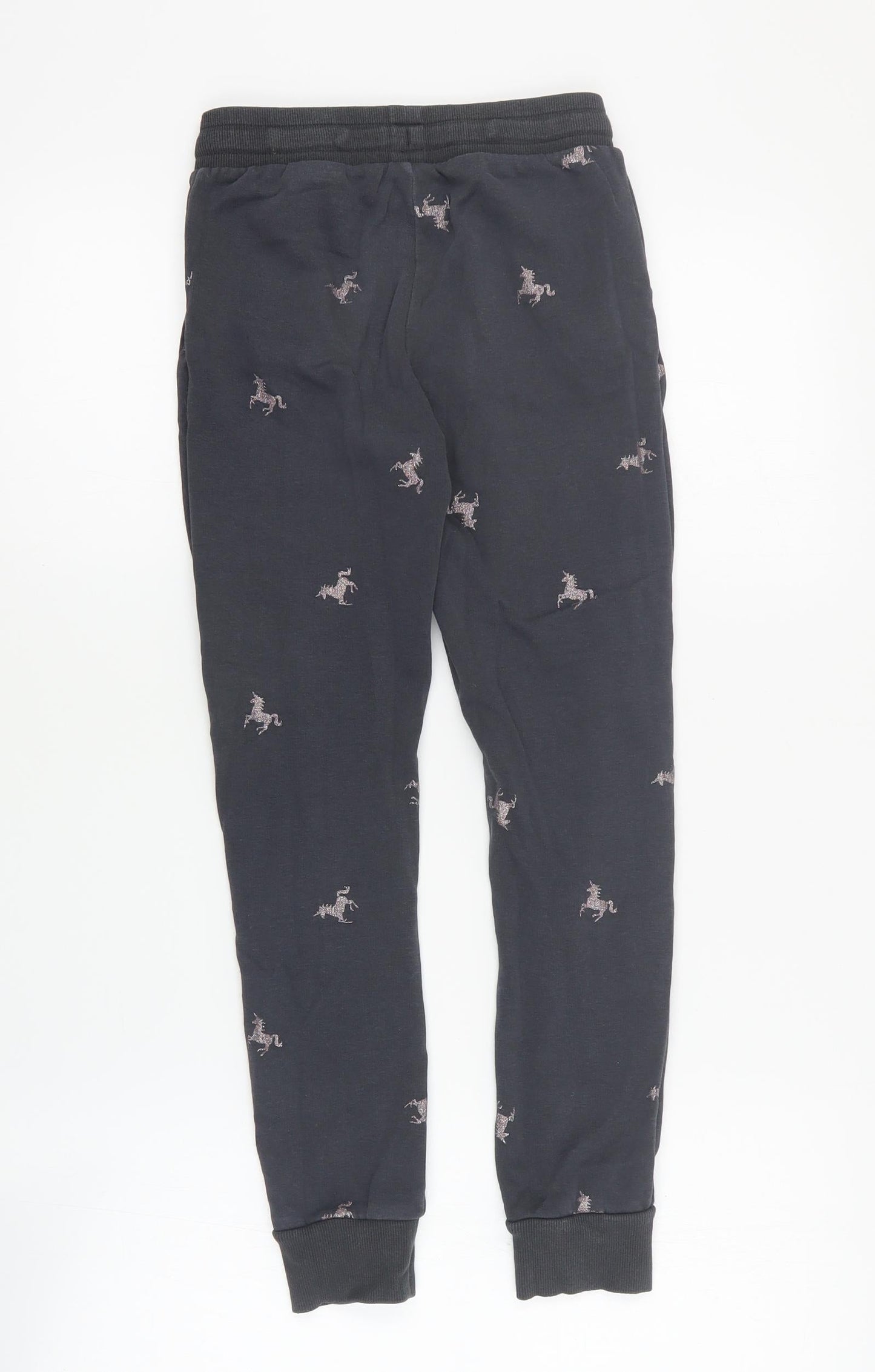 H&M Girls Grey Geometric Cotton Jogger Trousers Size 9 Months  Regular Drawstring - Unicorn