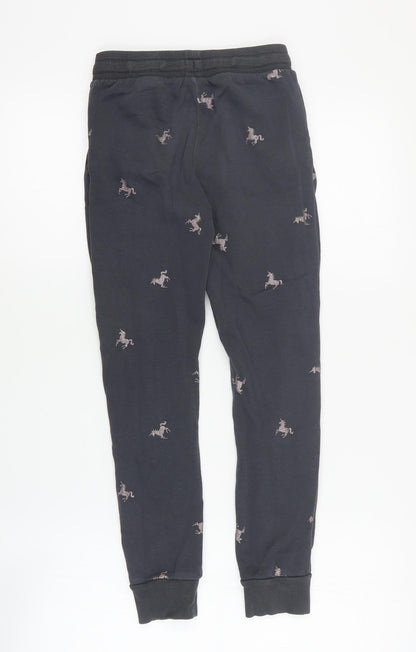 H&M Girls Grey Geometric Cotton Jogger Trousers Size 9 Months  Regular Drawstring - Unicorn