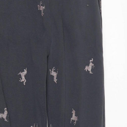 H&M Girls Grey Geometric Cotton Jogger Trousers Size 9 Months  Regular Drawstring - Unicorn