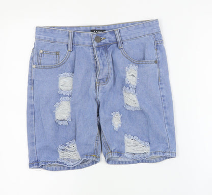 Boohoo Man Mens Blue  Cotton Biker Shorts Size 30 in  Regular Button