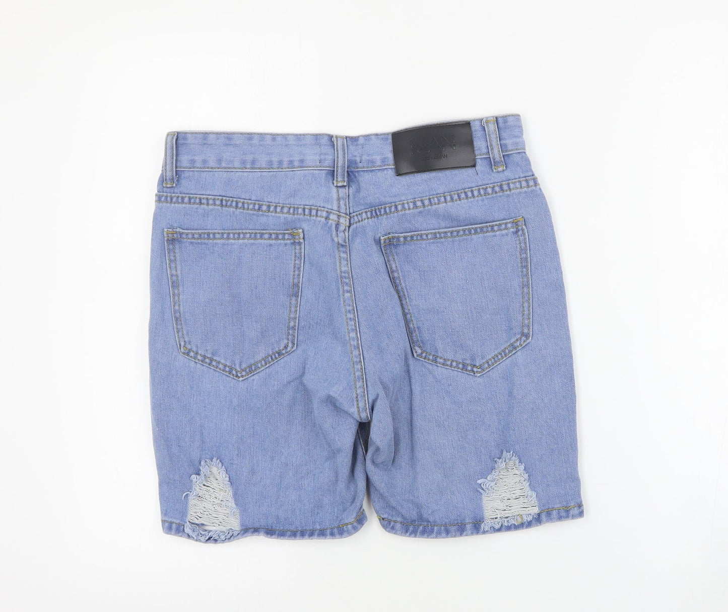 Boohoo Man Mens Blue  Cotton Biker Shorts Size 30 in  Regular Button