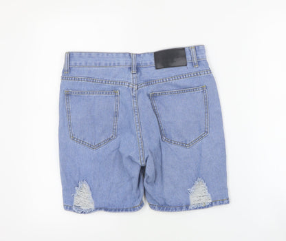 Boohoo Man Mens Blue  Cotton Biker Shorts Size 30 in  Regular Button