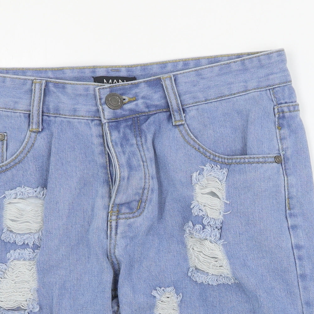 Boohoo Man Mens Blue  Cotton Biker Shorts Size 30 in  Regular Button