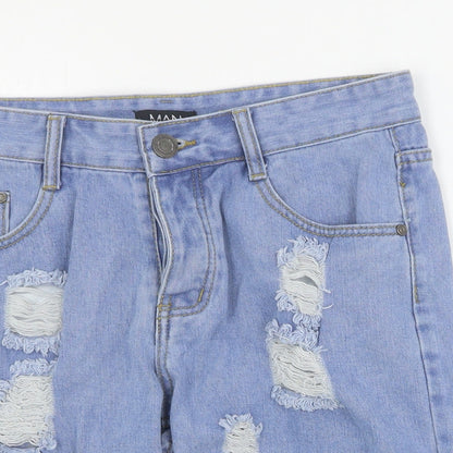 Boohoo Man Mens Blue  Cotton Biker Shorts Size 30 in  Regular Button