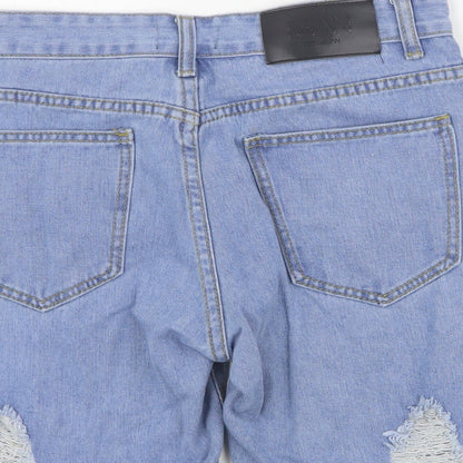 Boohoo Man Mens Blue  Cotton Biker Shorts Size 30 in  Regular Button