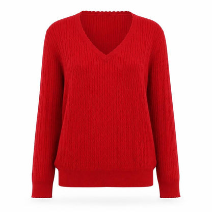 Country Casuals Womens Red V-Neck Cotton Pullover Jumper Size L