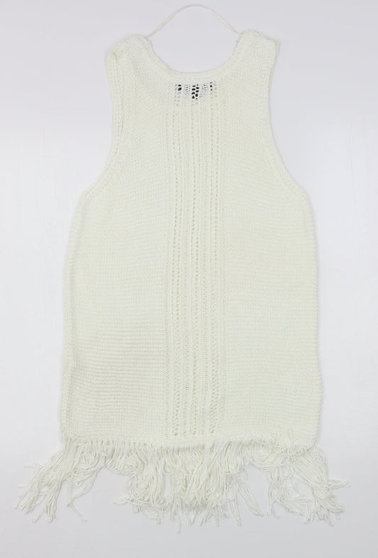Primark Womens Ivory Round Neck  Acrylic Vest Jumper Size S