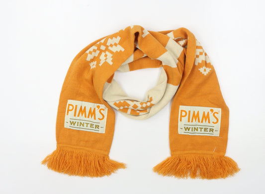 Front view of Pimms unisex orange geometric polyester scarf size regular