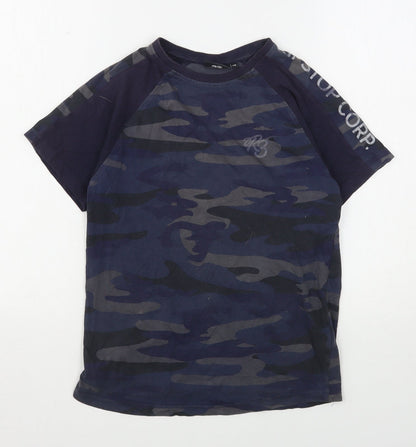 Ripstop Boys Blue Camouflage Cotton Basic T-Shirt Size M Round Neck