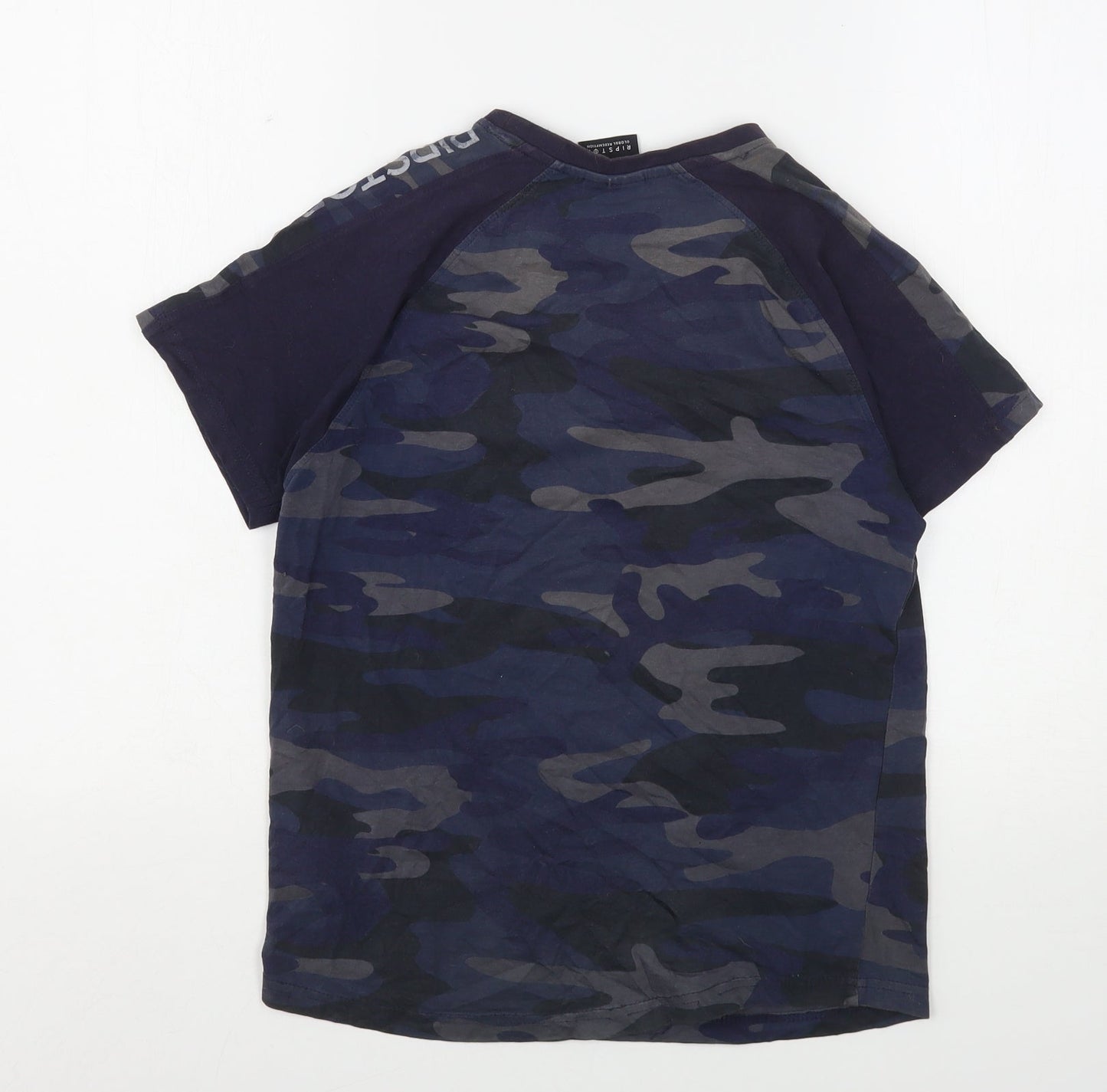 Ripstop Boys Blue Camouflage Cotton Basic T-Shirt Size M Round Neck