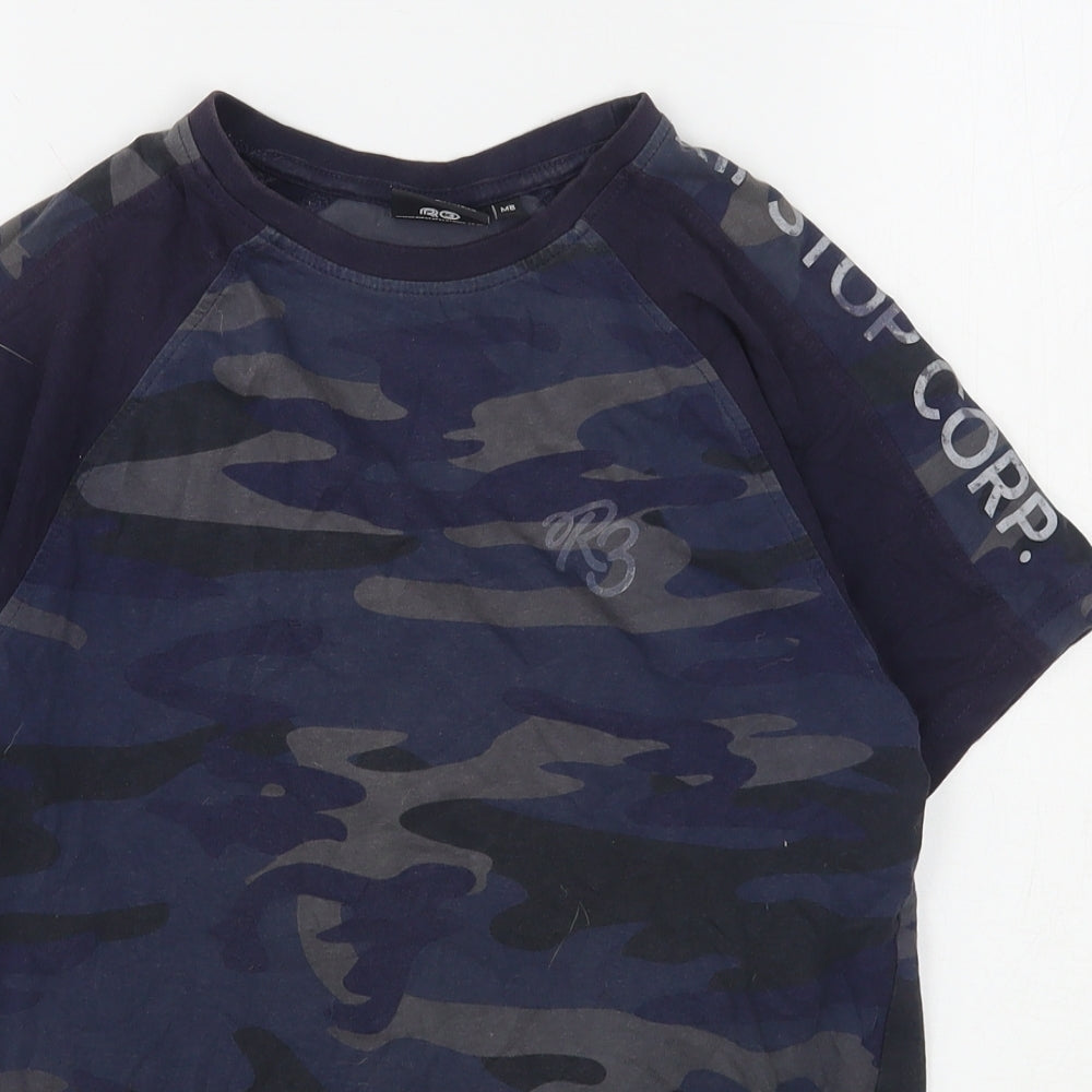 Ripstop Boys Blue Camouflage Cotton Basic T-Shirt Size M Round Neck