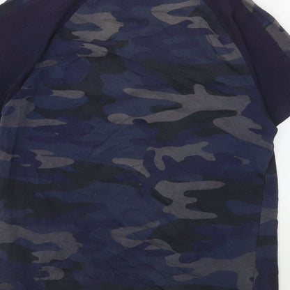 Ripstop Boys Blue Camouflage Cotton Basic T-Shirt Size M Round Neck
