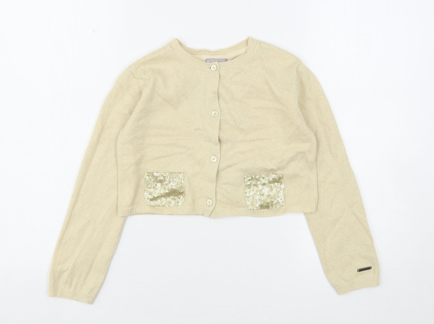 Boboli  Girls Beige Round Neck  Polyester Cardigan Jumper Size 8 Years