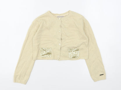 Boboli  Girls Beige Round Neck  Polyester Cardigan Jumper Size 8 Years