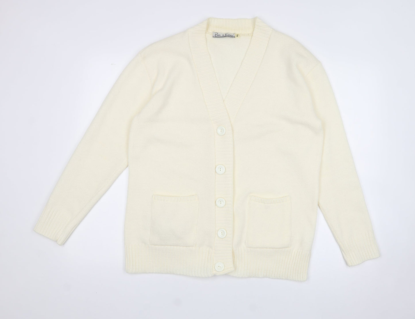Womens UK Size L pure & natural White Cardigan Jumper