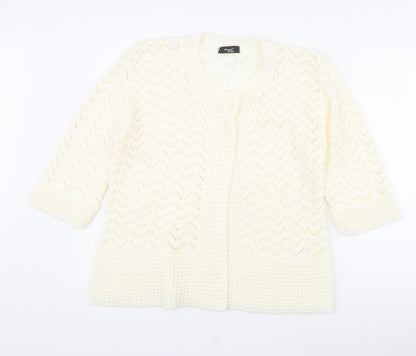 Glimpse Design Womens White Crew Neck  Acrylic Cardigan Jumper Size M