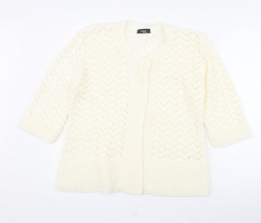 Glimpse Design Womens White Crew Neck  Acrylic Cardigan Jumper Size M