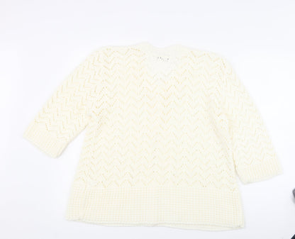 Glimpse Design Womens White Crew Neck  Acrylic Cardigan Jumper Size M