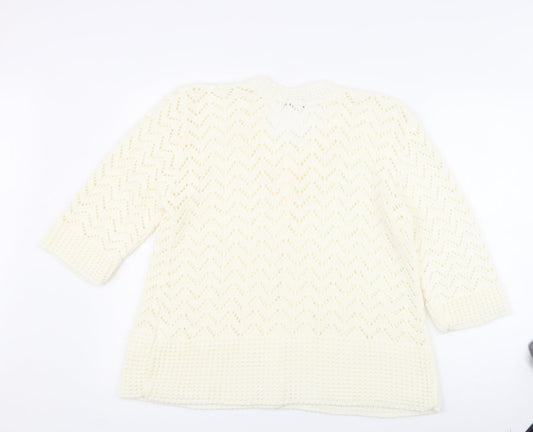 Glimpse Design Womens White Crew Neck  Acrylic Cardigan Jumper Size M