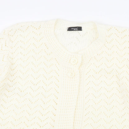 Glimpse Design Womens White Crew Neck  Acrylic Cardigan Jumper Size M