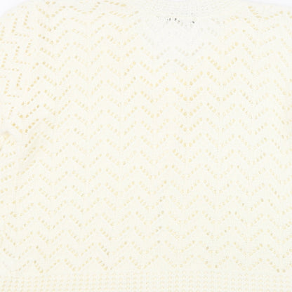 Glimpse Design Womens White Crew Neck  Acrylic Cardigan Jumper Size M