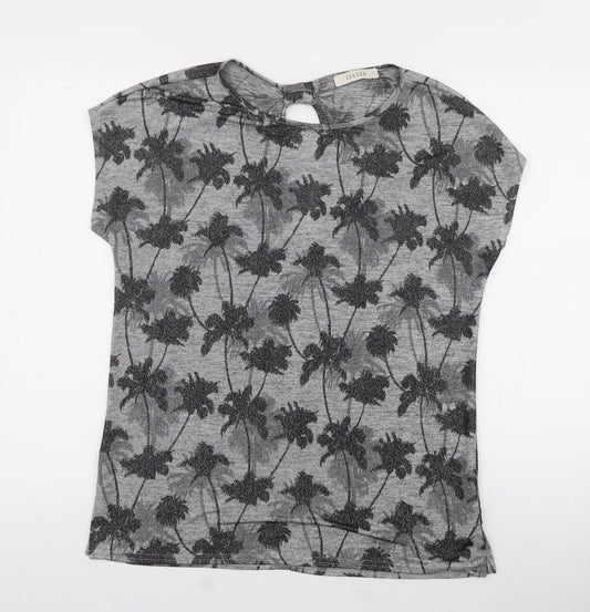 Oasis Womens Gold Floral Polyester Jersey T-Shirt Size S Crew Neck