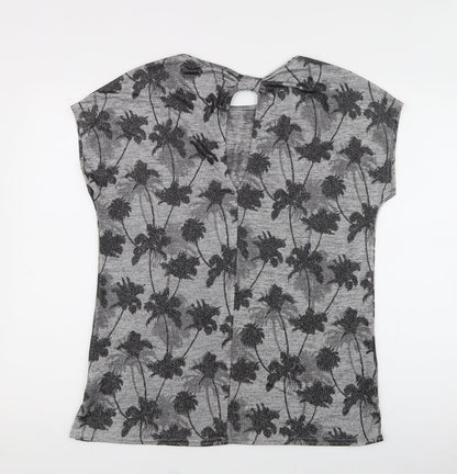 Oasis Womens Gold Floral Polyester Jersey T-Shirt Size S Crew Neck