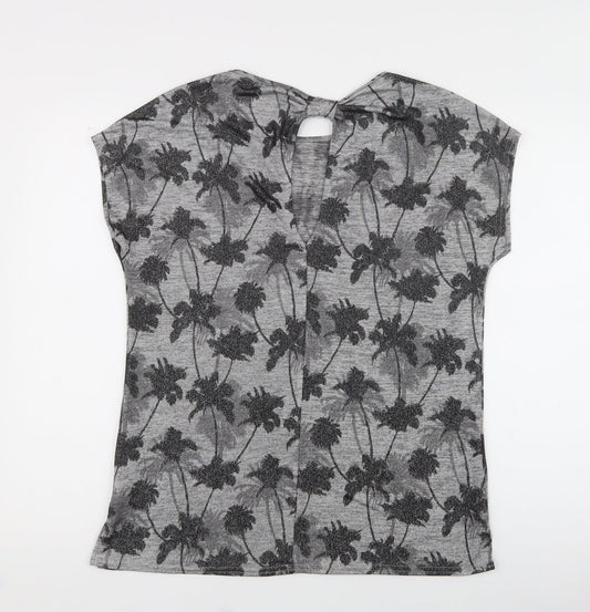 Oasis Womens Gold Floral Polyester Jersey T-Shirt Size S Crew Neck