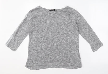 Dorothy Perkins Womens Grey  Polyester Basic T-Shirt Size 10 Round Neck - Lace sleeve