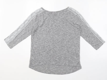 Dorothy Perkins Womens Grey  Polyester Basic T-Shirt Size 10 Round Neck - Lace sleeve
