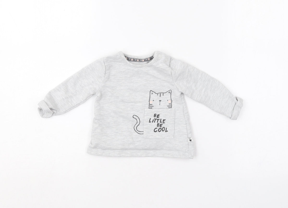 F&F  Grey  Cotton Pullover Polo Size 0-3 Months Round Neck