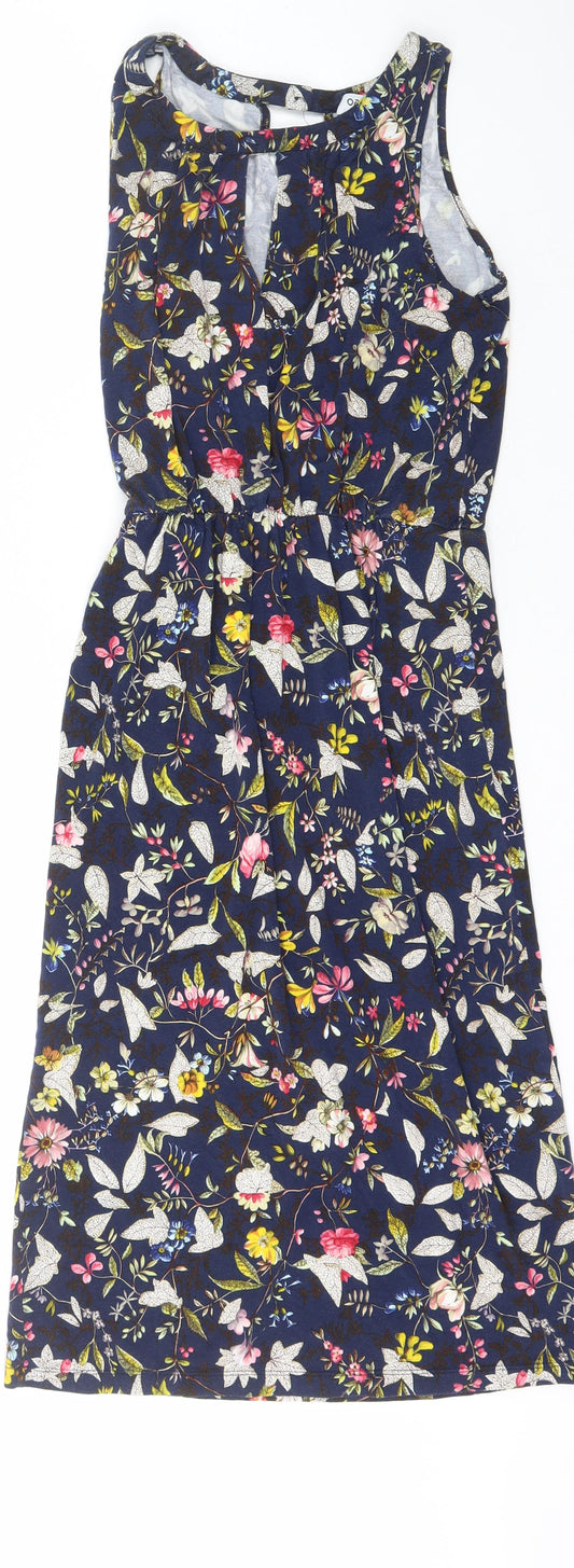 Oasis Womens Blue Floral Viscose A-Line  Size XS  High Neck Pullover