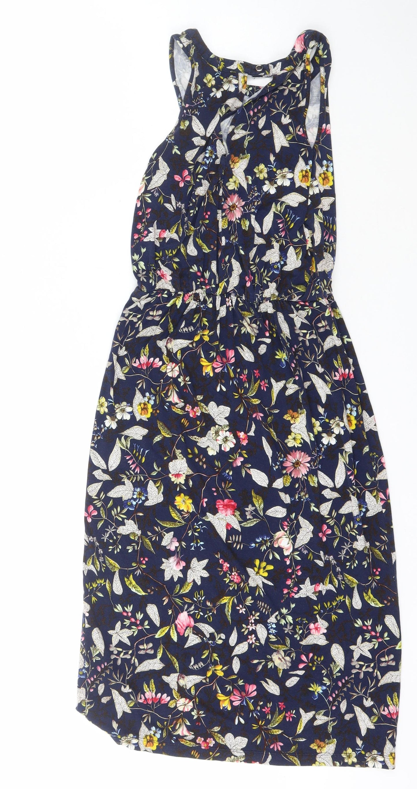 Oasis Womens Blue Floral Viscose A-Line  Size XS  High Neck Pullover