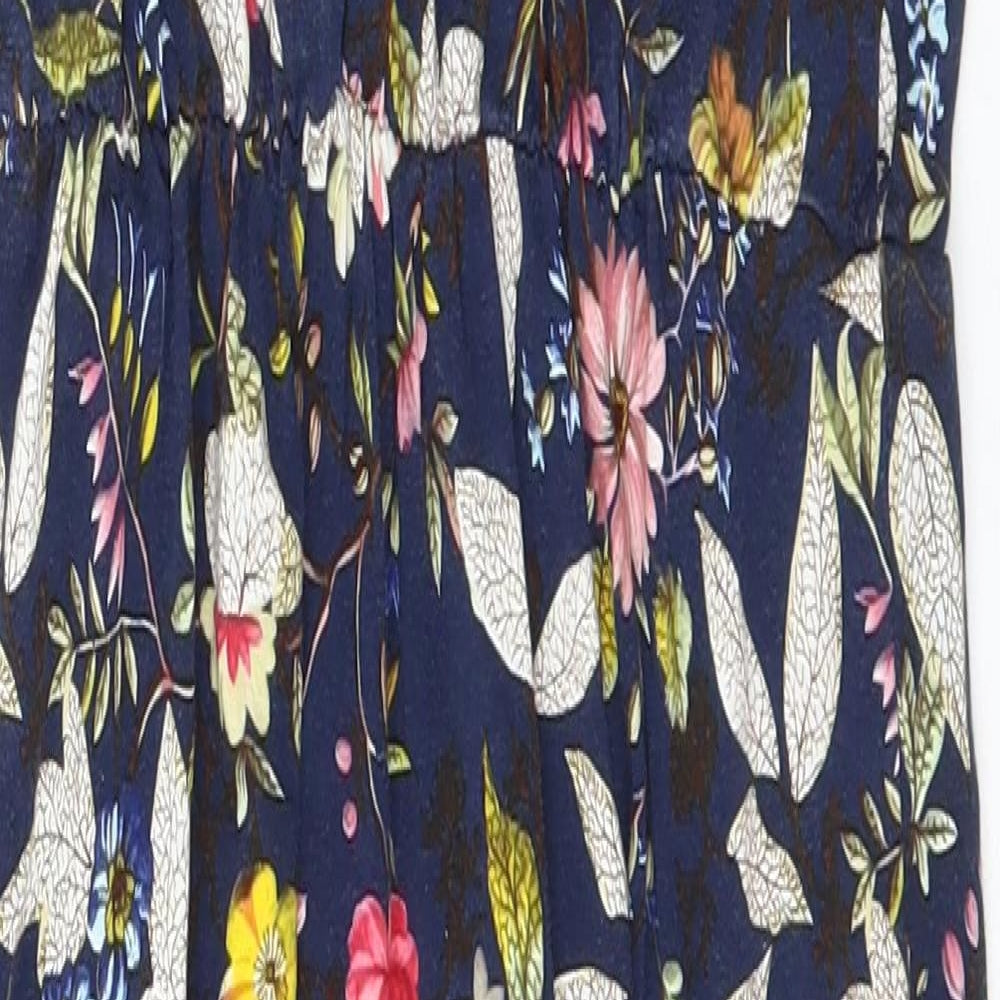 Oasis Womens Blue Floral Viscose A-Line  Size XS  High Neck Pullover