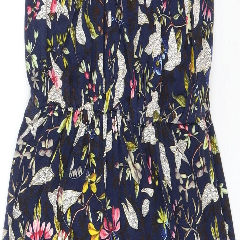 Oasis Womens Blue Floral Viscose A-Line  Size XS  High Neck Pullover