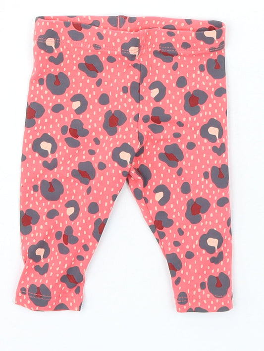 F&F Girls Pink Animal Print Cotton Jogger Trousers Size 3-6 Months
