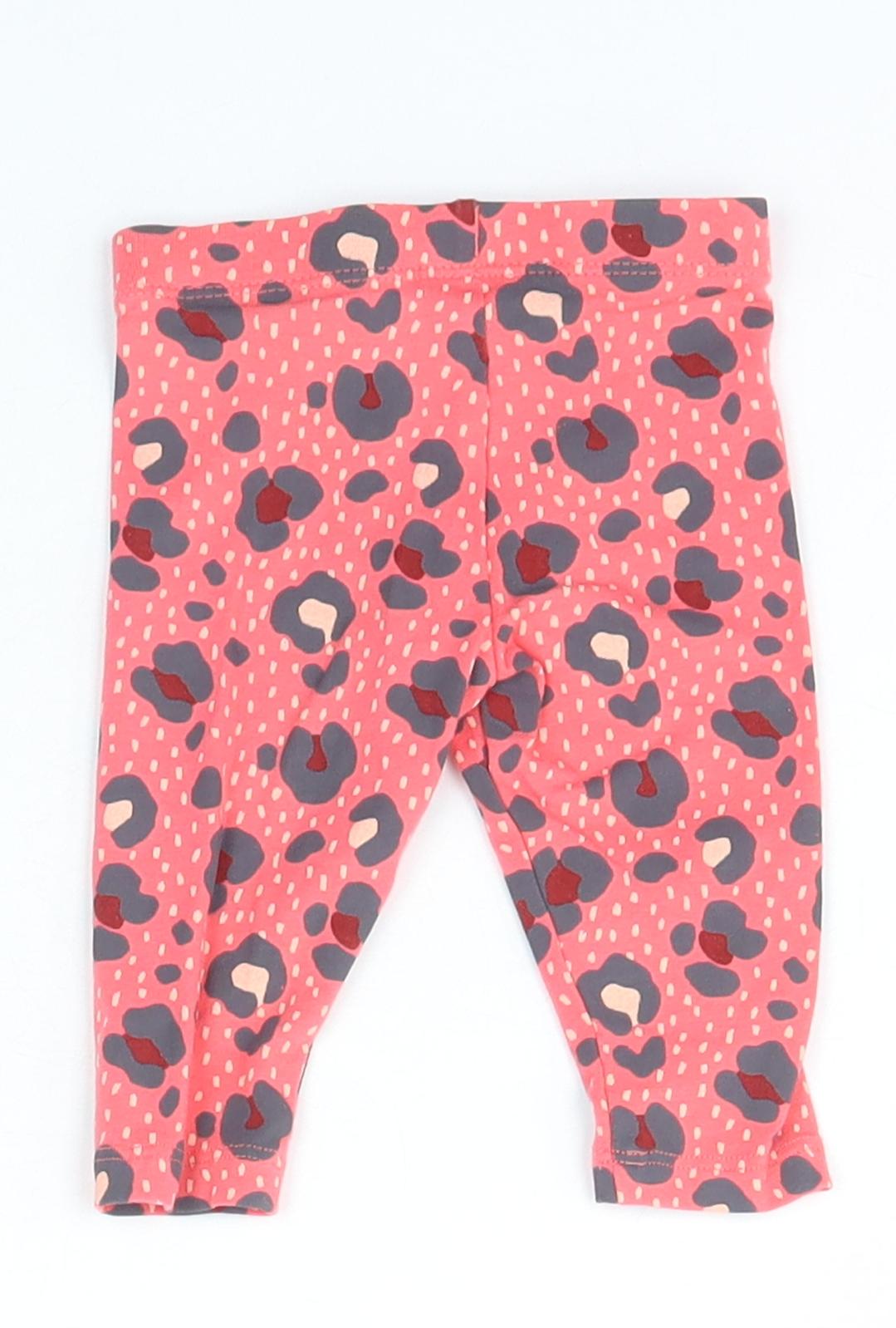 F&F Girls Pink Animal Print Cotton Jogger Trousers Size 3-6 Months